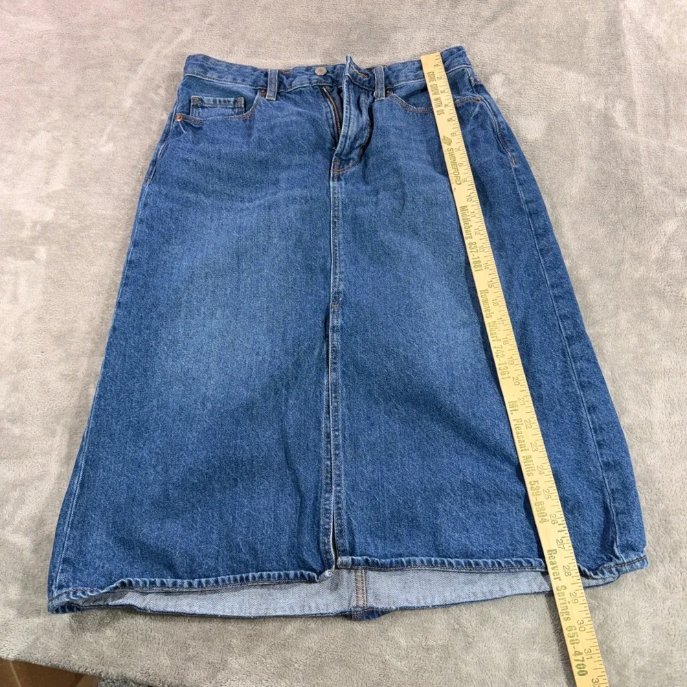 Old Navy Denim Skirt Womens 12 Blue High Rise Secret-Smooth Pocket Midi Slit